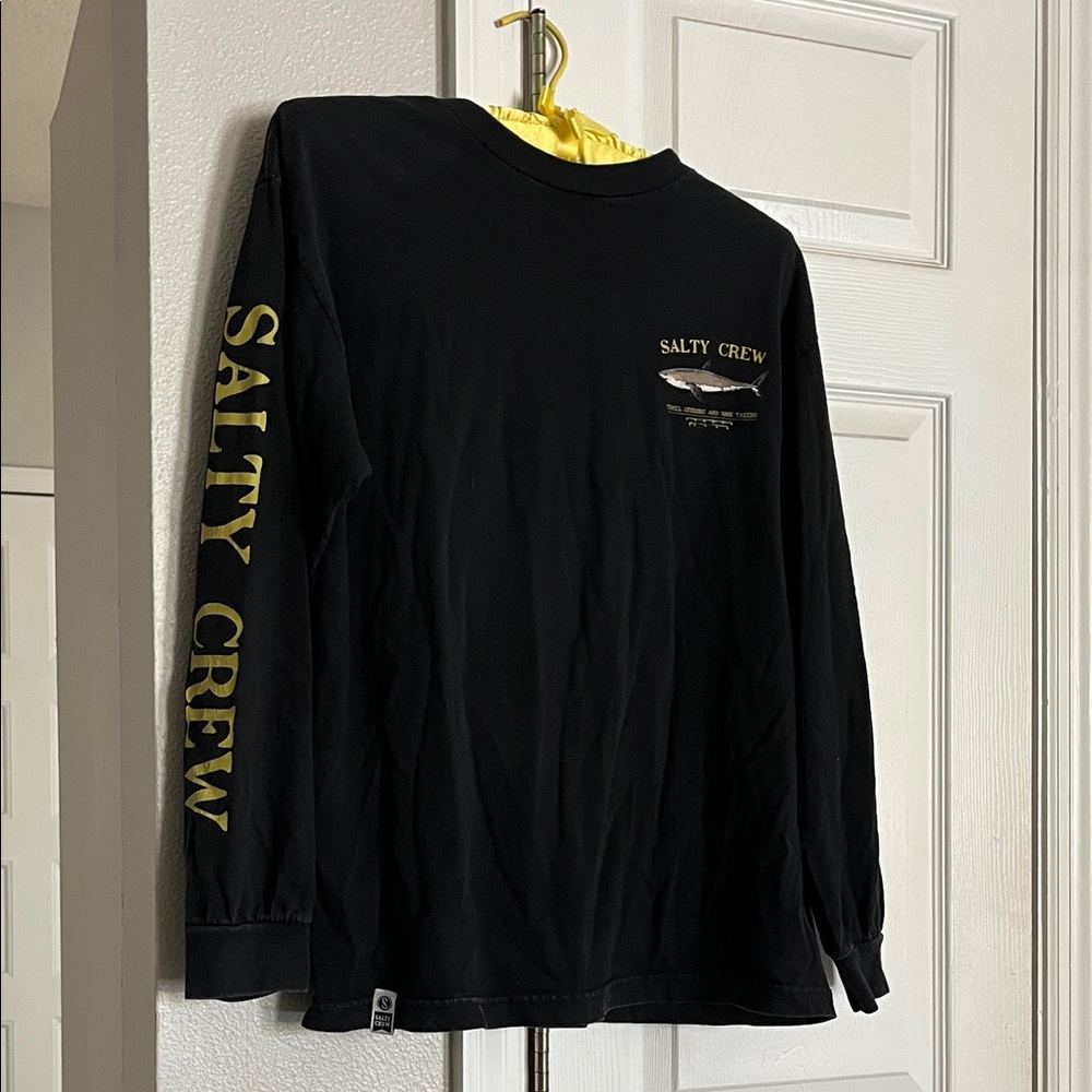 Salty Crew Black Long Sleeve Tee with Yellow Logo & Sleeve Text